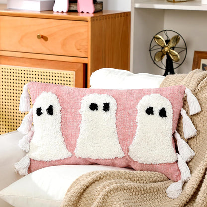 Pink Ghost Halloween Pillow Covers, 12 x 20 Inch Throw Pillow Cases