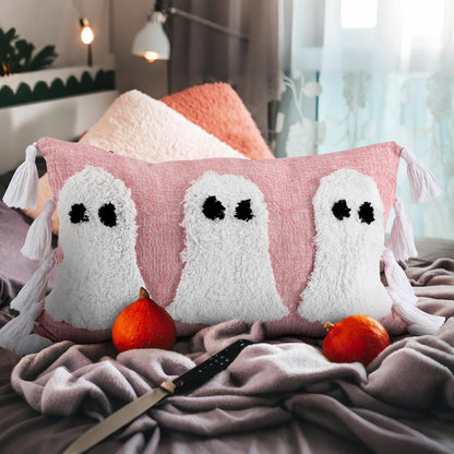 Pink Ghost Halloween Pillow Covers, 12 x 20 Inch Throw Pillow Cases