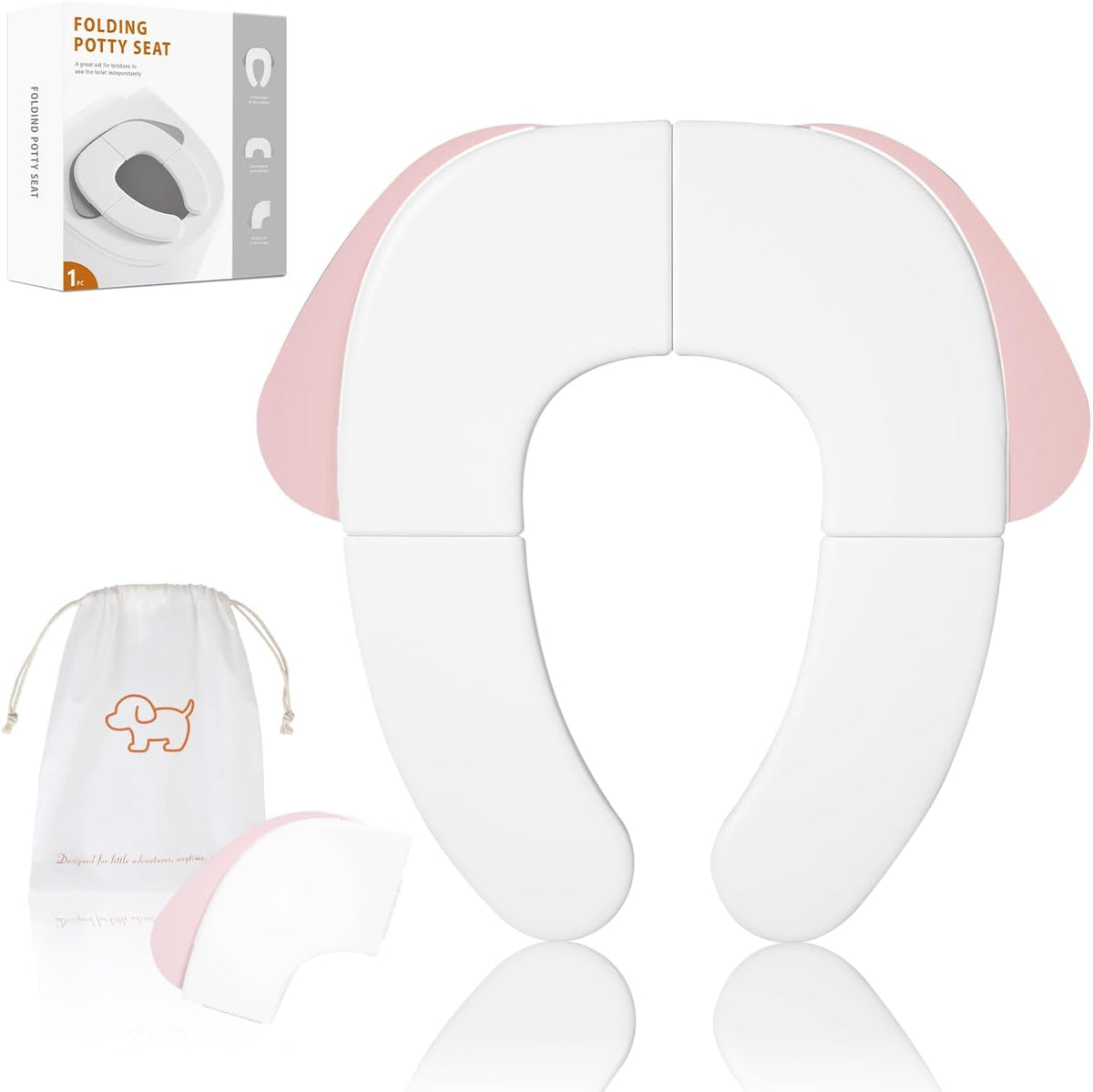 Foldable Toddler Toilet Seat | Portable Potty Training Seat for Travel & Home, Non-Slip, Fits Most Toilets, Easy to Clean, with Travel Bag (Pink)