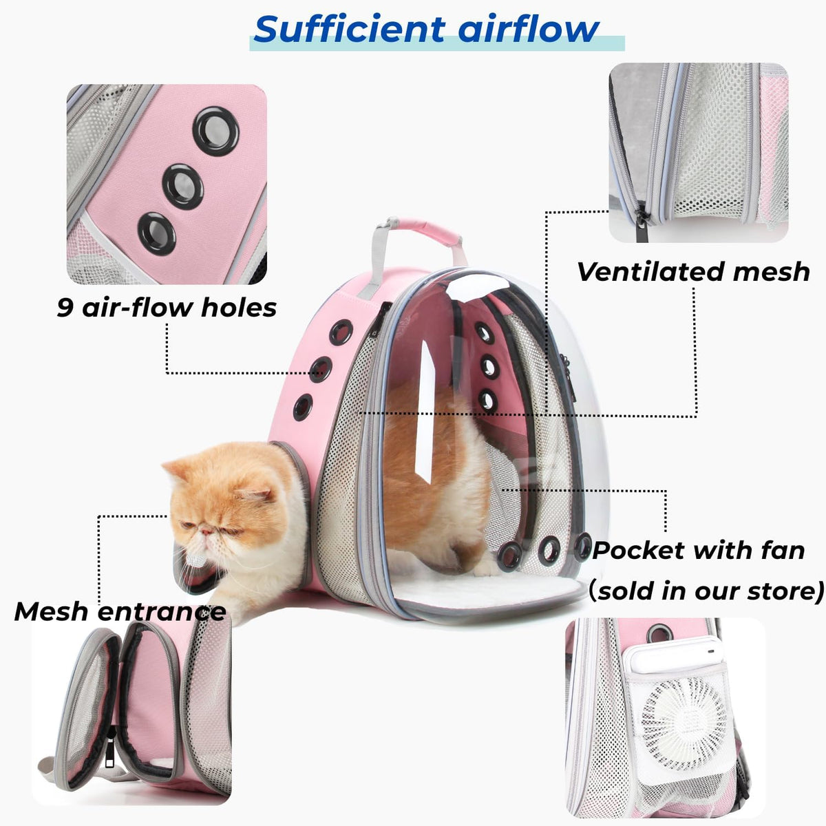 Cat Carrier Backpack, Expandable Bubble Pet Carrier for Cats and Small Dogs, Airline Approved Travel Backpack for Hiking, Walking & Outdoor Adventures - Supports up to 16 lbs