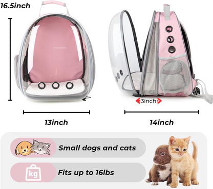 Cat Carrier Backpack, Expandable Bubble Pet Carrier for Cats and Small Dogs, Airline Approved Travel Backpack for Hiking, Walking & Outdoor Adventures - Supports up to 16 lbs