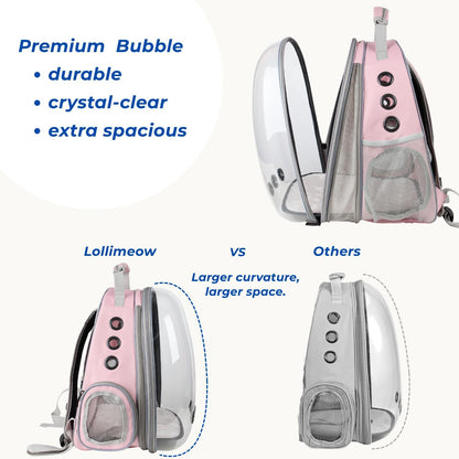 Cat Carrier Backpack, Expandable Bubble Pet Carrier for Cats and Small Dogs, Airline Approved Travel Backpack for Hiking, Walking & Outdoor Adventures - Supports up to 16 lbs