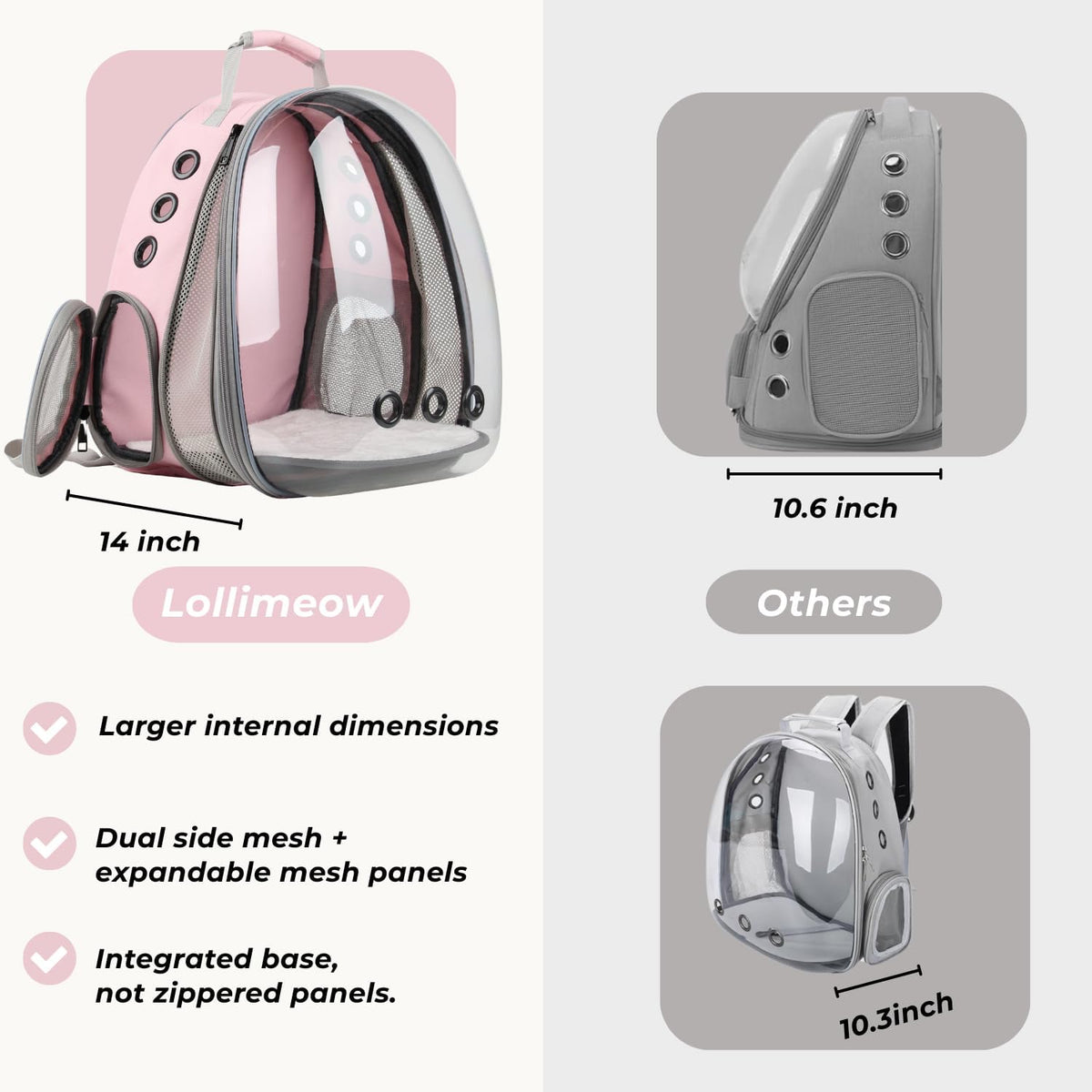 Cat Carrier Backpack, Expandable Bubble Pet Carrier for Cats and Small Dogs, Airline Approved Travel Backpack for Hiking, Walking & Outdoor Adventures - Supports up to 16 lbs