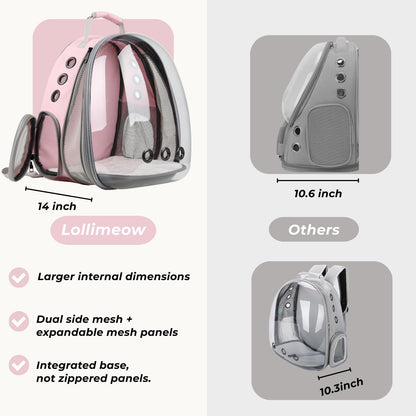 Cat Carrier Backpack, Expandable Bubble Pet Carrier for Cats and Small Dogs, Airline Approved Travel Backpack for Hiking, Walking & Outdoor Adventures - Supports up to 16 lbs