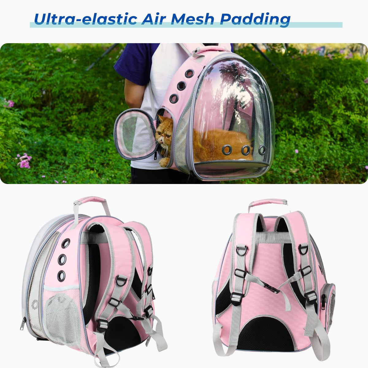 Cat Carrier Backpack, Expandable Bubble Pet Carrier for Cats and Small Dogs, Airline Approved Travel Backpack for Hiking, Walking & Outdoor Adventures - Supports up to 16 lbs