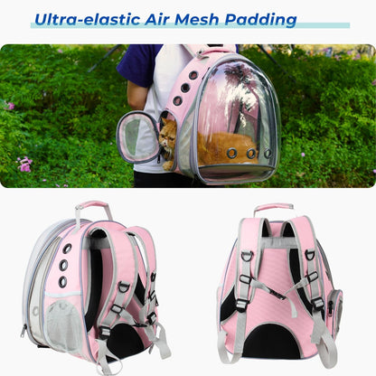Cat Carrier Backpack, Expandable Bubble Pet Carrier for Cats and Small Dogs, Airline Approved Travel Backpack for Hiking, Walking & Outdoor Adventures - Supports up to 16 lbs