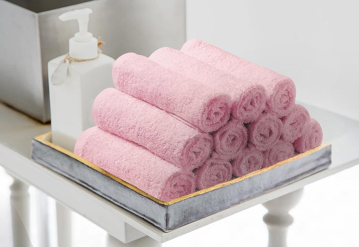 Salon Towel - Pink Hand Towels Bulk Pack of 24 - 100% Cotton Absorbent Spa, Facial & Gym Towel for Working Out - 16x27 Inches (Not Bleach Proof)