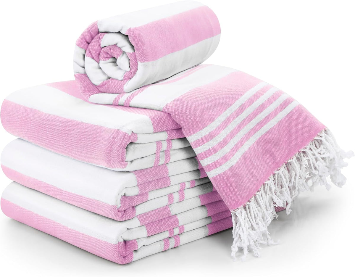 4 Pack Turkish Beach Towels, 40x72 in, 100% Cotton, Soft, Pink