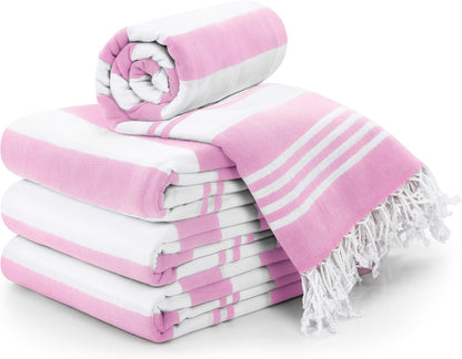 4 Pack Turkish Beach Towels, 40x72 in, 100% Cotton, Soft, Pink