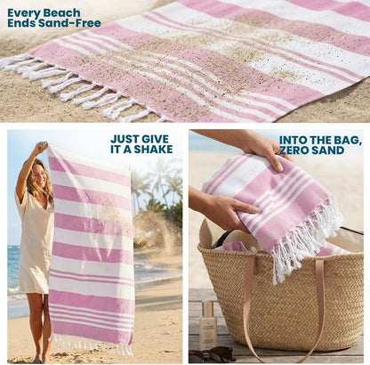 4 Pack Turkish Beach Towels, 40x72 in, 100% Cotton, Soft, Pink