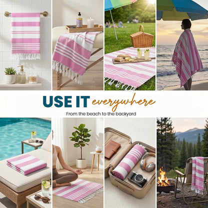 4 Pack Turkish Beach Towels, 40x72 in, 100% Cotton, Soft, Pink