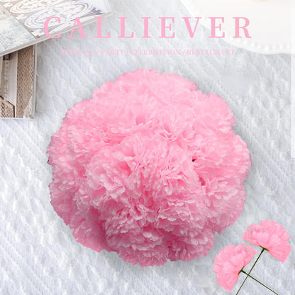 Artificial Carnation Flower, 50pcs Pink Silk Faux Flower Heads with Stem