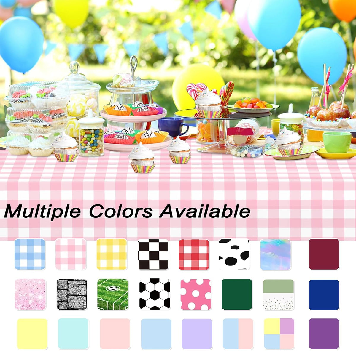 2 Pack Pink Gingham Tablecloth Rectangular Pink and White Checkered Tablecloths Disposable Plastic Pink Plaid Table Cover for Parties, Outdoor Picnic, Birthday, Wedding, Camping 54 × 108 Inch