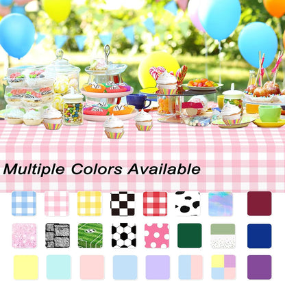 2 Pack Pink Gingham Tablecloth Rectangular Pink and White Checkered Tablecloths Disposable Plastic Pink Plaid Table Cover for Parties, Outdoor Picnic, Birthday, Wedding, Camping 54 × 108 Inch