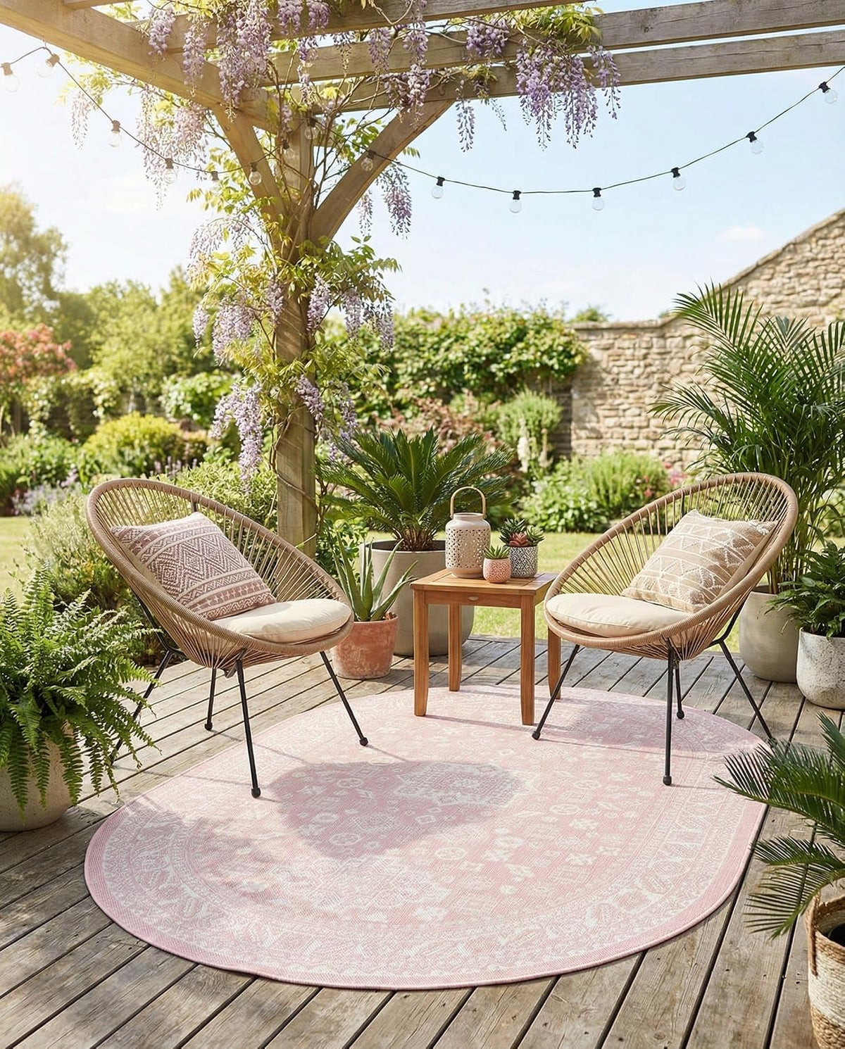 Outdoor Aztec Rug – 5' 3 x 8' Oval Pink Washable Indoor/Outdoor Rug – Perfect for Patios, Decks, and Porches