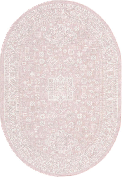 Outdoor Aztec Rug – 5' 3 x 8' Oval Pink Washable Indoor/Outdoor Rug – Perfect for Patios, Decks, and Porches