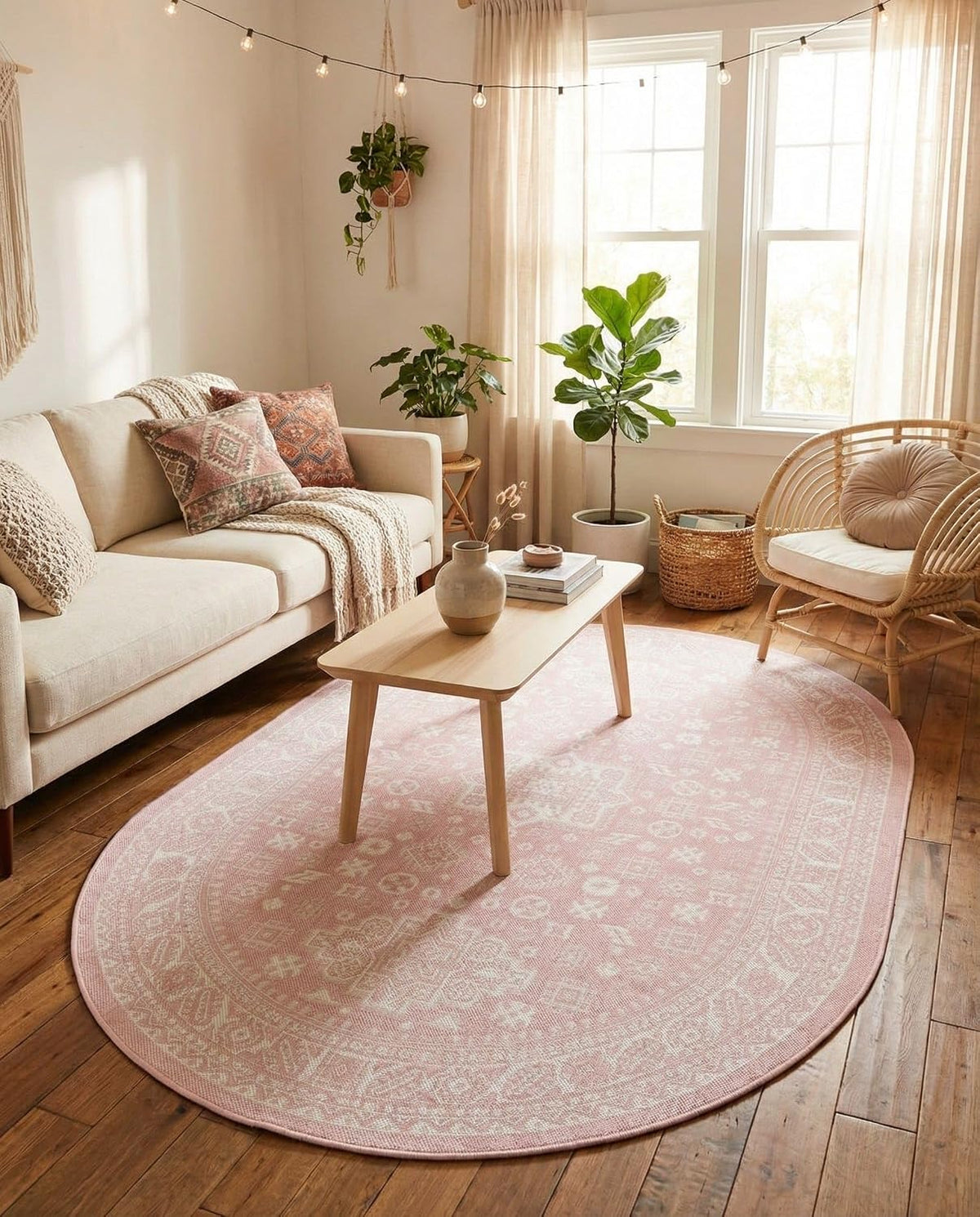 Outdoor Aztec Rug – 5' 3 x 8' Oval Pink Washable Indoor/Outdoor Rug – Perfect for Patios, Decks, and Porches