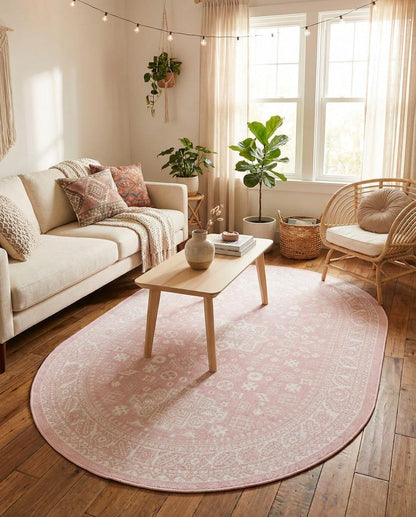 Outdoor Aztec Rug – 5' 3 x 8' Oval Pink Washable Indoor/Outdoor Rug – Perfect for Patios, Decks, and Porches