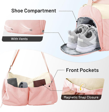 Small Gym Bag for Women with Shoe Compartment and Wet Pocket 19L Pink