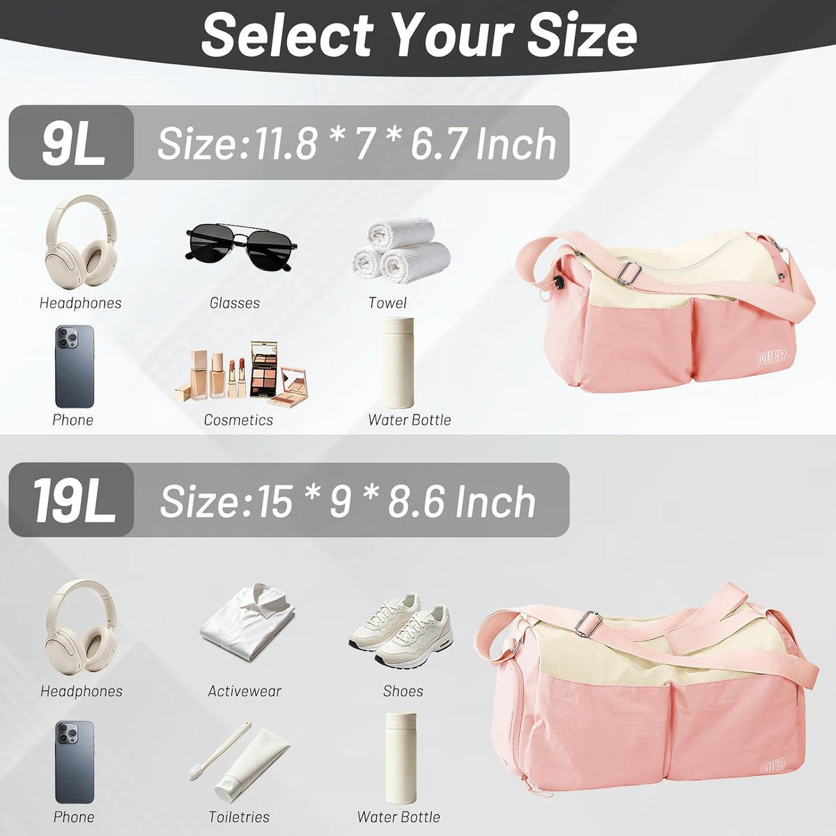 Small Gym Bag for Women with Shoe Compartment and Wet Pocket 19L Pink