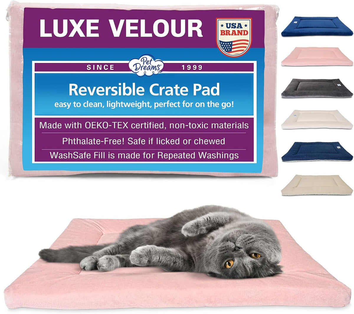 Small Cat Bed - Crate Pad, Washable Cat Mat, Non-Toxic, Flat Indoor Kitten Bed, Fits iCrate 18, 24, 30, 36, 42, 48 Inches (Pink, X Small, 18")