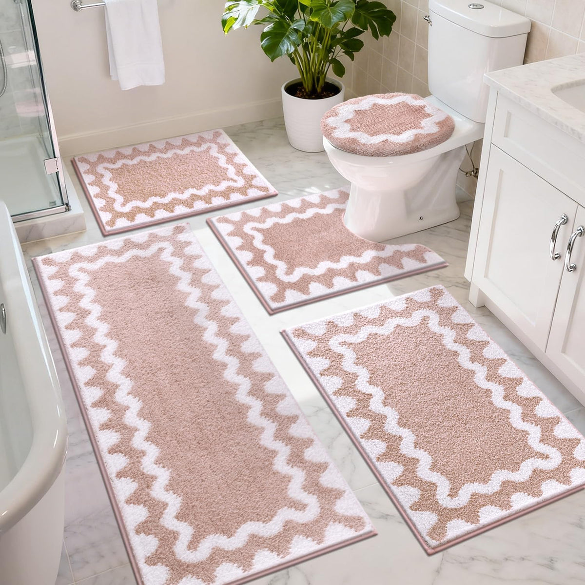 Bathroom Rugs Sets 5 Piece, Absorbent Soft Non-Slip Bath Rug Set