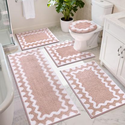 Bathroom Rugs Sets 5 Piece, Absorbent Soft Non-Slip Bath Rug Set