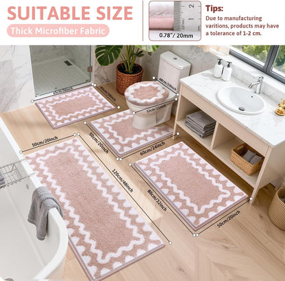 Bathroom Rugs Sets 5 Piece, Absorbent Soft Non-Slip Bath Rug Set