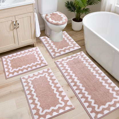Bathroom Rugs Sets 5 Piece, Absorbent Soft Non-Slip Bath Rug Set