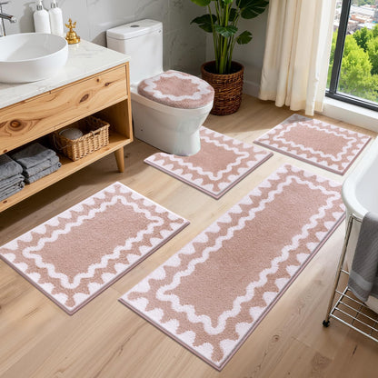 Bathroom Rugs Sets 5 Piece, Absorbent Soft Non-Slip Bath Rug Set