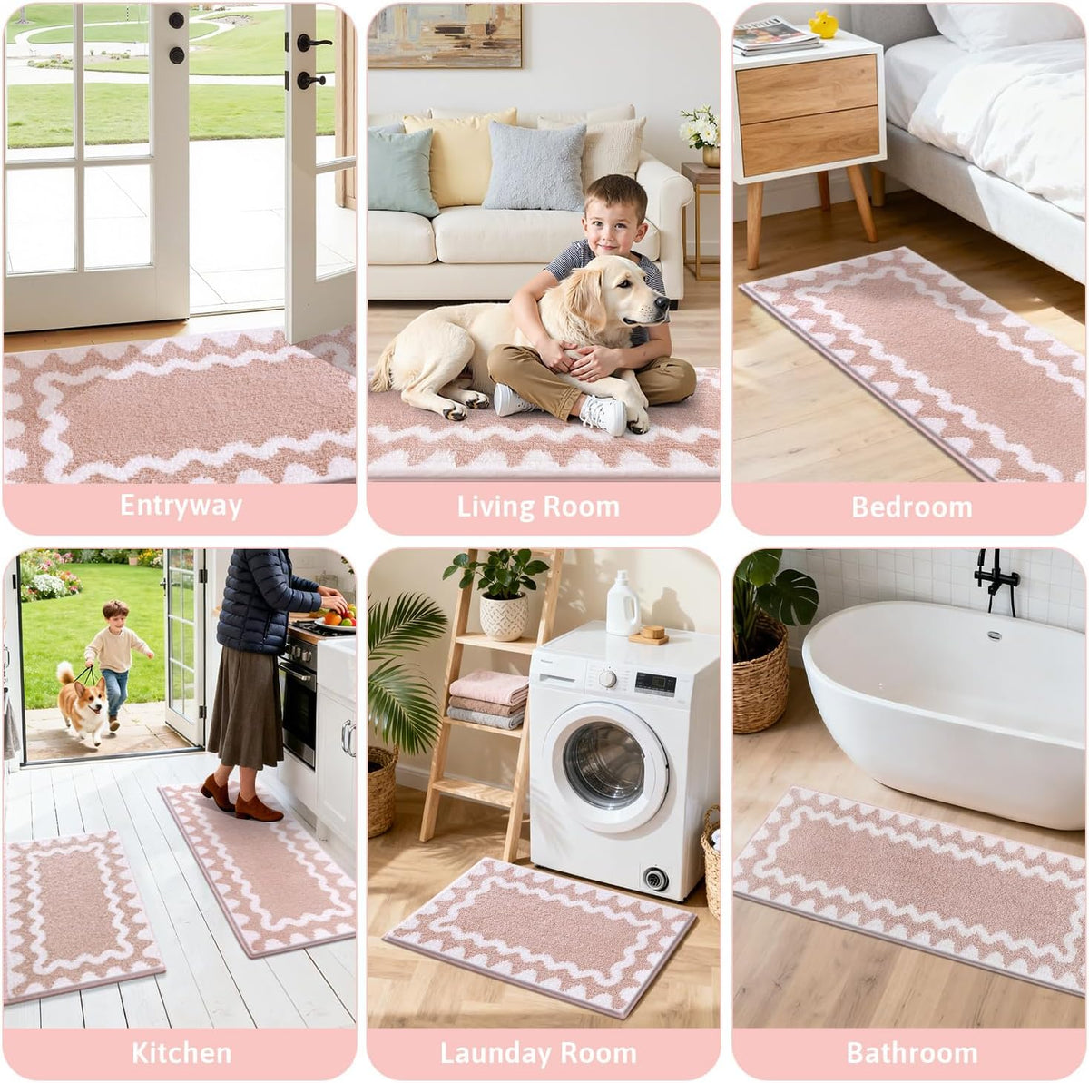 Bathroom Rugs Sets 5 Piece, Absorbent Soft Non-Slip Bath Rug Set
