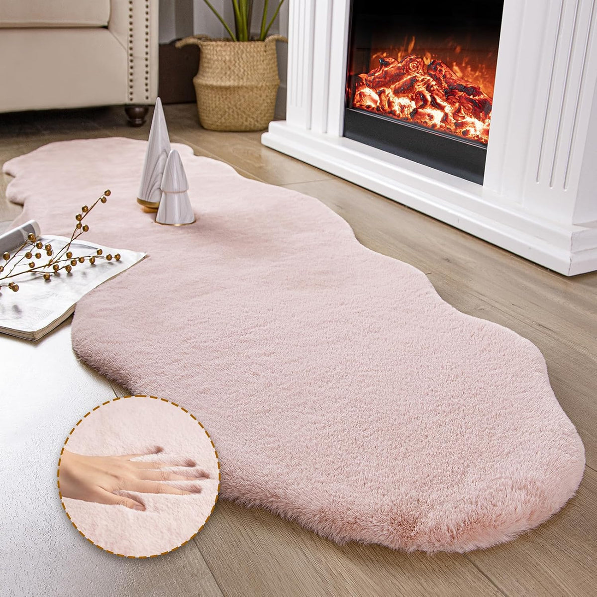 Ultra Soft Faux Rabbit Fur Chair Couch Cover Area Rug for Bedroom Floor Sofa Living Room Pink 2 x 6 Feet