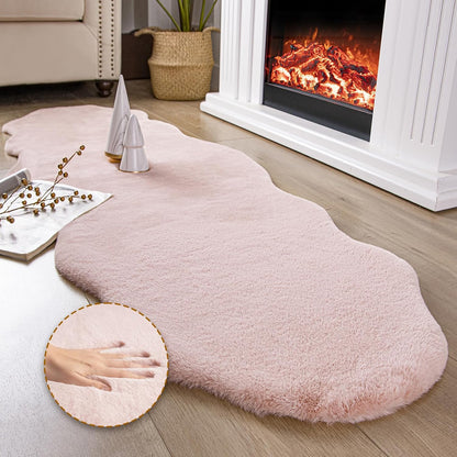 Ultra Soft Faux Rabbit Fur Chair Couch Cover Area Rug for Bedroom Floor Sofa Living Room Pink 2 x 6 Feet