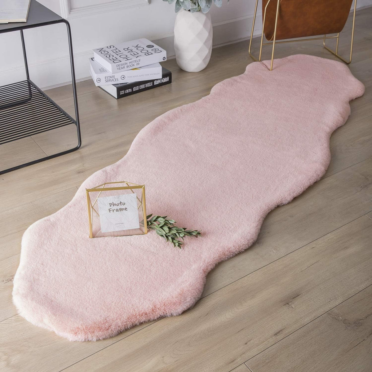 Ultra Soft Faux Rabbit Fur Chair Couch Cover Area Rug for Bedroom Floor Sofa Living Room Pink 2 x 6 Feet