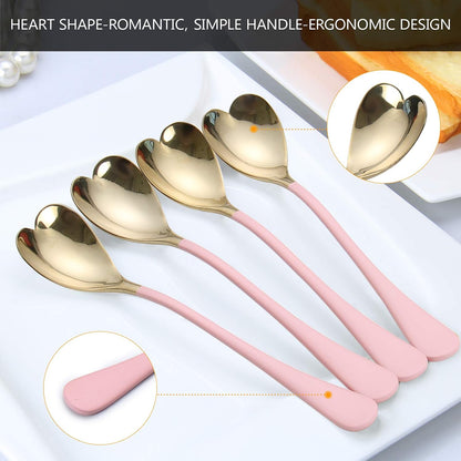 Dessert Spoons,Pink Heart Shaped Spoons,6.7 inches,18/10 Stainless Steel