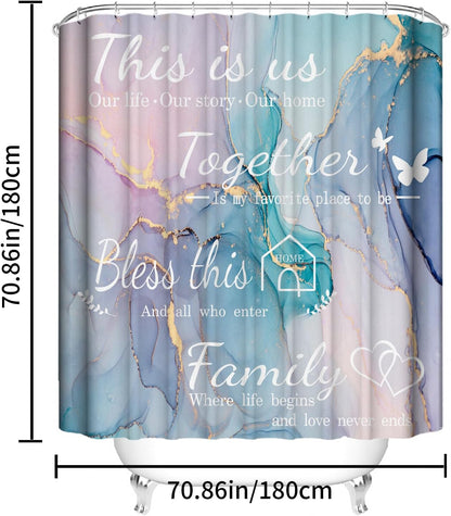4Pcs Family Marble Shower Curtain Sets with Rugs