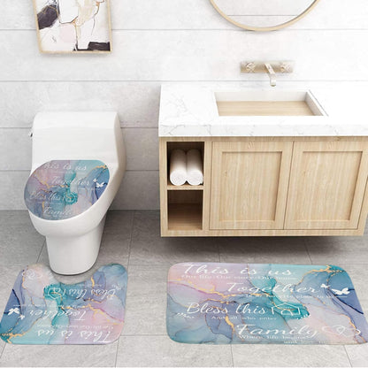 4Pcs Family Marble Shower Curtain Sets with Rugs