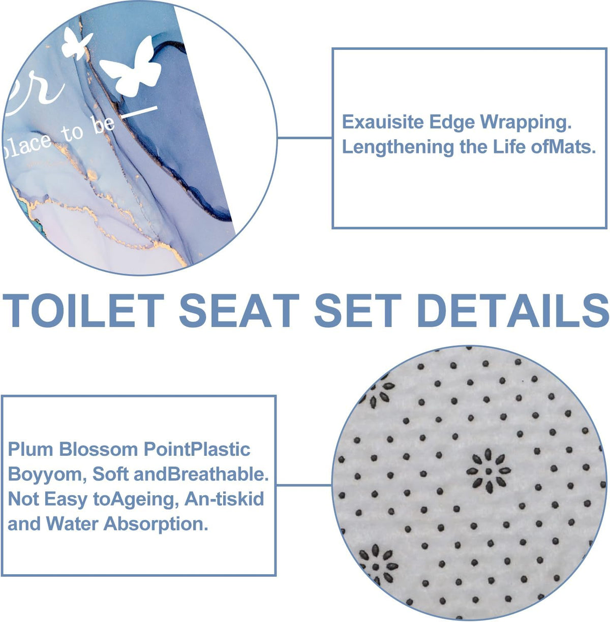 4Pcs Family Marble Shower Curtain Sets with Rugs