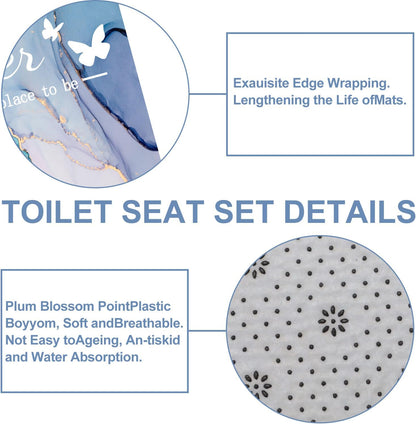 4Pcs Family Marble Shower Curtain Sets with Rugs