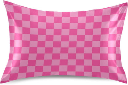 Pink Checkered Pillow Covers Silk Pillowcase for Hair and Skin Breathable Smooth Soft Satin Pillowcase King Size Pillow Case for Girls Women Bed Hot Sleepers (20x30 Inch)