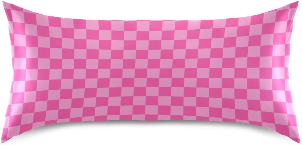 Pink Checkered Pillow Covers Silk Pillowcase for Hair and Skin Breathable Smooth Soft Satin Pillowcase King Size Pillow Case for Girls Women Bed Hot Sleepers (20x30 Inch)