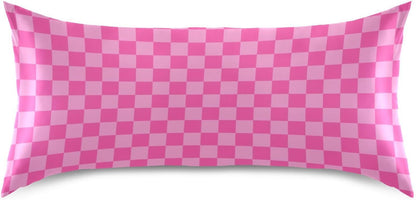 Pink Checkered Pillow Covers Silk Pillowcase for Hair and Skin Breathable Smooth Soft Satin Pillowcase King Size Pillow Case for Girls Women Bed Hot Sleepers (20x30 Inch)