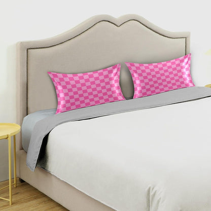 Pink Checkered Pillow Covers Silk Pillowcase for Hair and Skin Breathable Smooth Soft Satin Pillowcase King Size Pillow Case for Girls Women Bed Hot Sleepers (20x30 Inch)