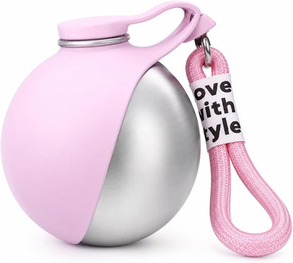 Portable Dog Water bottle-2-in-1 Portable Dog Water Bottle for Small Dogs Leak-Proof Stainless Steel Design, Ideal for Hiking, Compact Pet Drinking Bowl (Pink)
