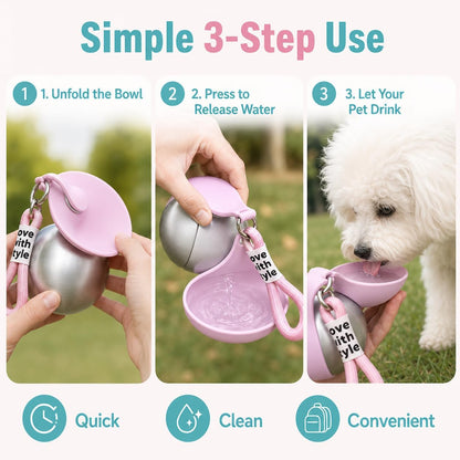 Portable Dog Water bottle-2-in-1 Portable Dog Water Bottle for Small Dogs Leak-Proof Stainless Steel Design, Ideal for Hiking, Compact Pet Drinking Bowl (Pink)