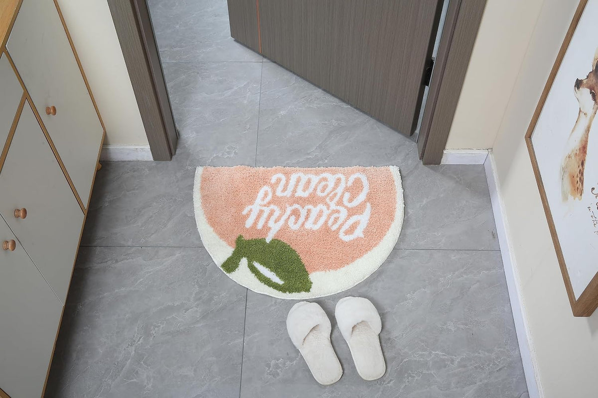 Semicircle Half Round Soft Plush Peachy Pink Bath Mat