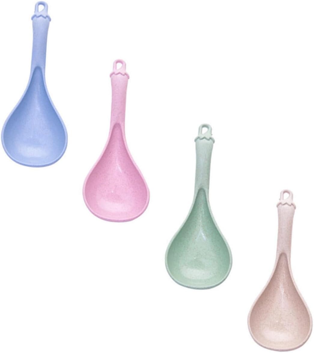 4pcs Long Handle Soup Spoons Ergonomic Food Serving and Rice Spoons for Porridge Hot Pot and More Blue Green Beige Pink Lightweight Easy to Clean for Kitchen Use