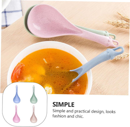 4pcs Long Handle Soup Spoons Ergonomic Food Serving and Rice Spoons for Porridge Hot Pot and More Blue Green Beige Pink Lightweight Easy to Clean for Kitchen Use
