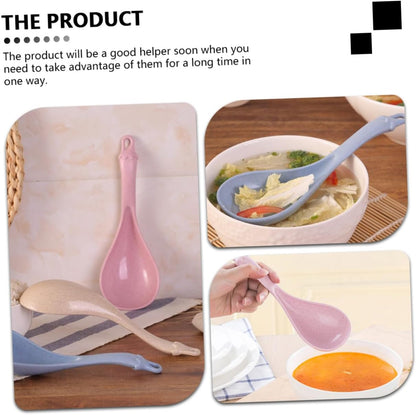 4pcs Long Handle Soup Spoons Ergonomic Food Serving and Rice Spoons for Porridge Hot Pot and More Blue Green Beige Pink Lightweight Easy to Clean for Kitchen Use