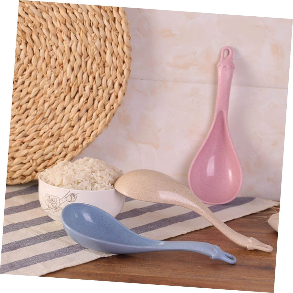 4pcs Long Handle Soup Spoons Ergonomic Food Serving and Rice Spoons for Porridge Hot Pot and More Blue Green Beige Pink Lightweight Easy to Clean for Kitchen Use